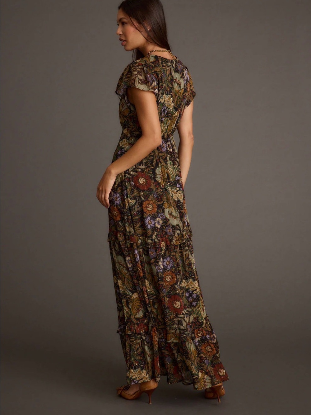 12th Tribe Bohemian Floral V-Neck Maxi Dress in Olive. PRISTINE - Picture 7 of 7